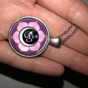 17 1/4" Purple Ohm And Lotus Necklace